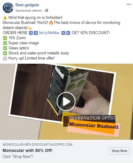 КЕЙС: льем с таргета Facebook и Instagram на Монокуляр (27.321$)